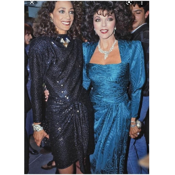 Vintage 80s Francesca of Damon by Starington Teal Dress Silk Dynasty Size 16 - Picture 2 of 10